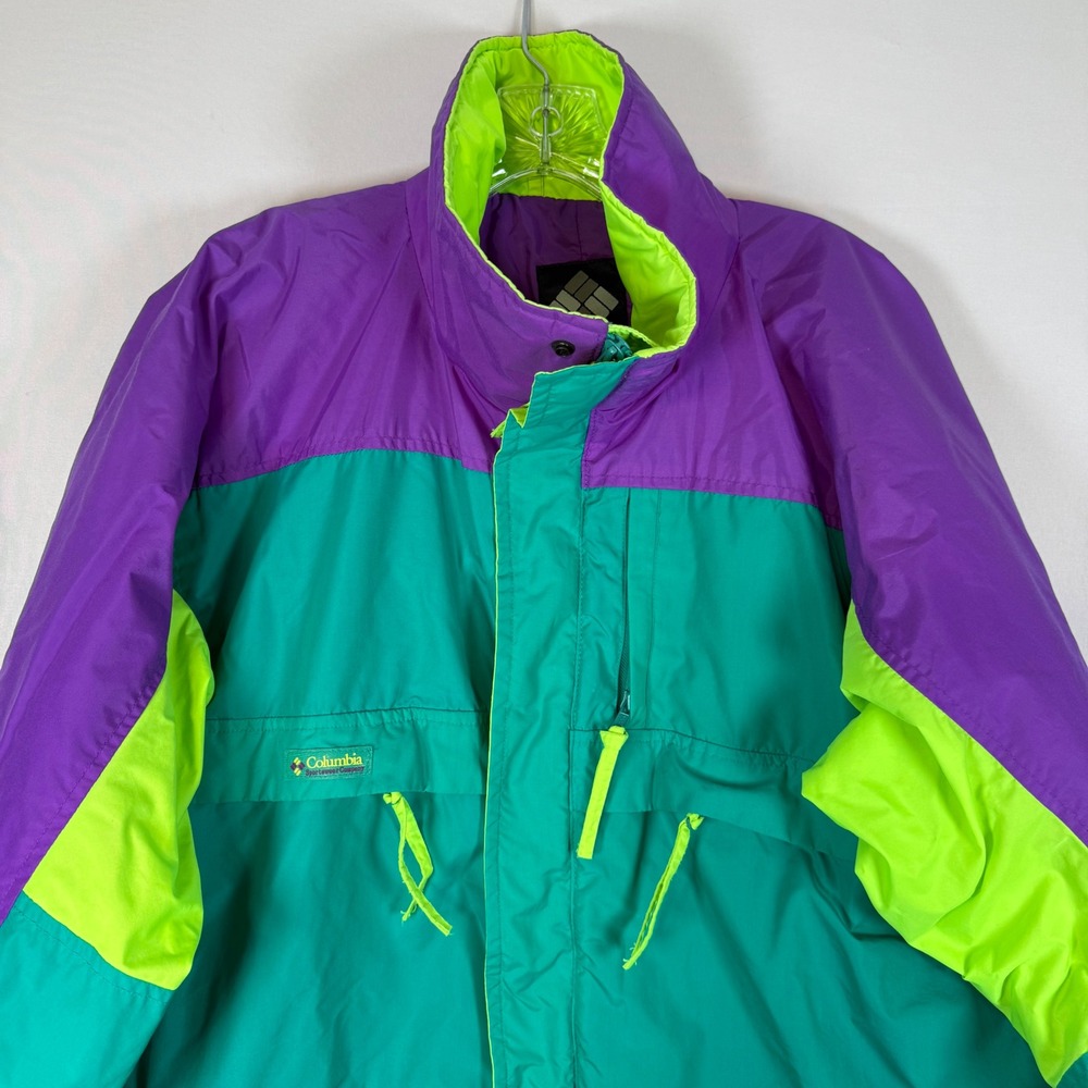 RARE Color block VTG Columbia Sportswear‎ Radial Sleeve Gizmo Ski Jacket Neon L